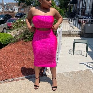 🎉SALE🎉 Rhinestone neon skirt set (neon pink)